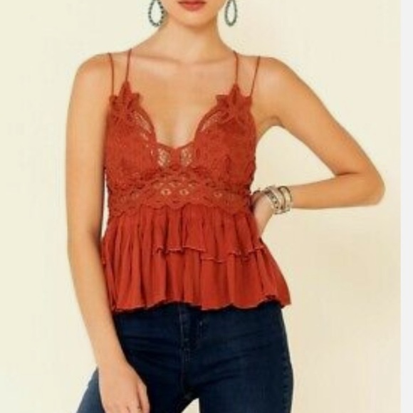NEW Free People Adella Crochet Lace Ruffled Cami Spaghetti Strap Tank -R… - Picture 3 of 10
